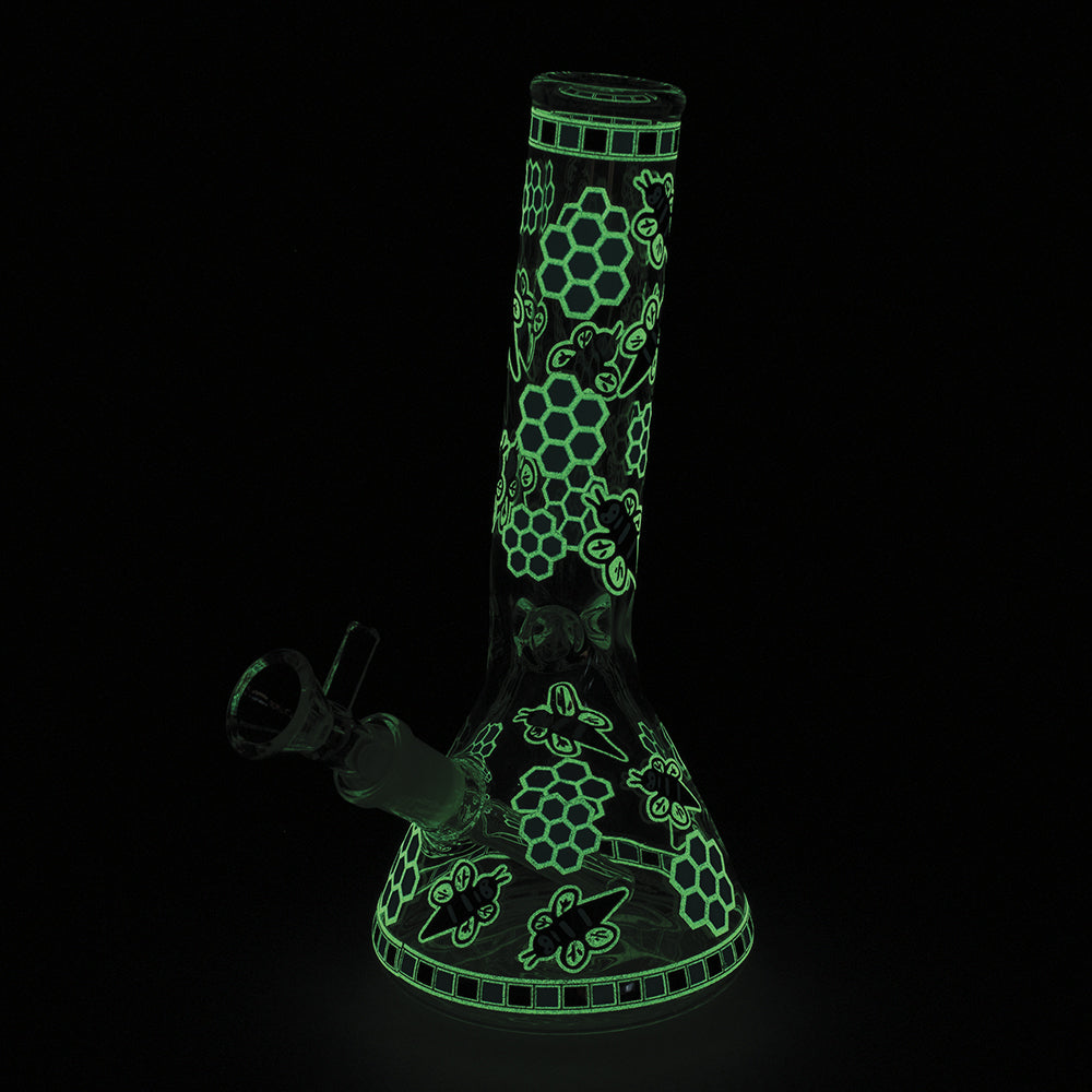 7.5" Beaker Water Pipe - Blue Bee (Glows in the Dark)