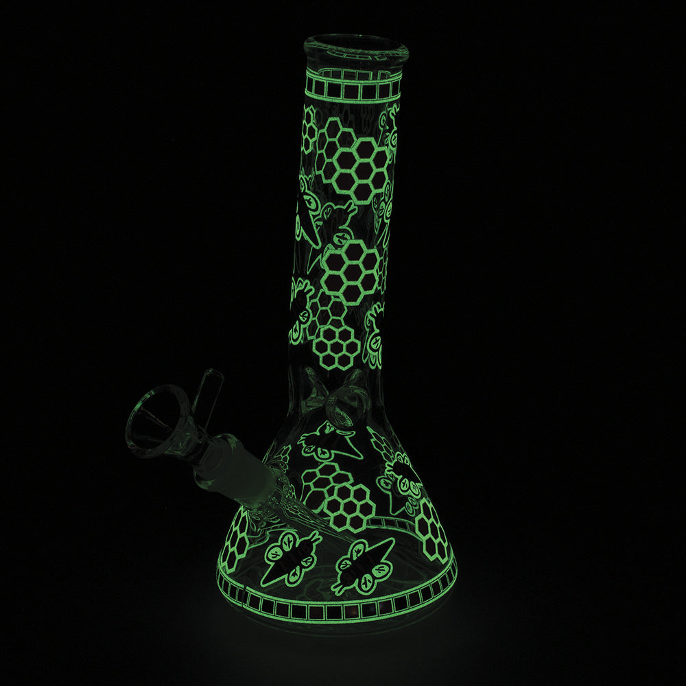 7.5" Beaker Water Pipe - Red Bee (Glows in the Dark)